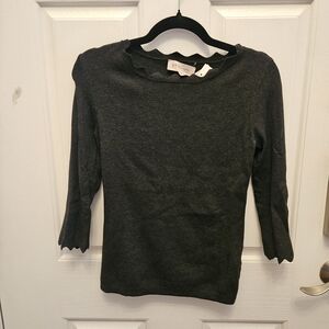 Dark Gray Sweater with Scalloped Edges